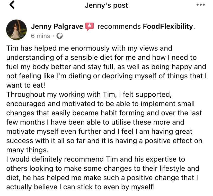 Jenny's review about how he lost weight sustainably with FoodFlexibility.