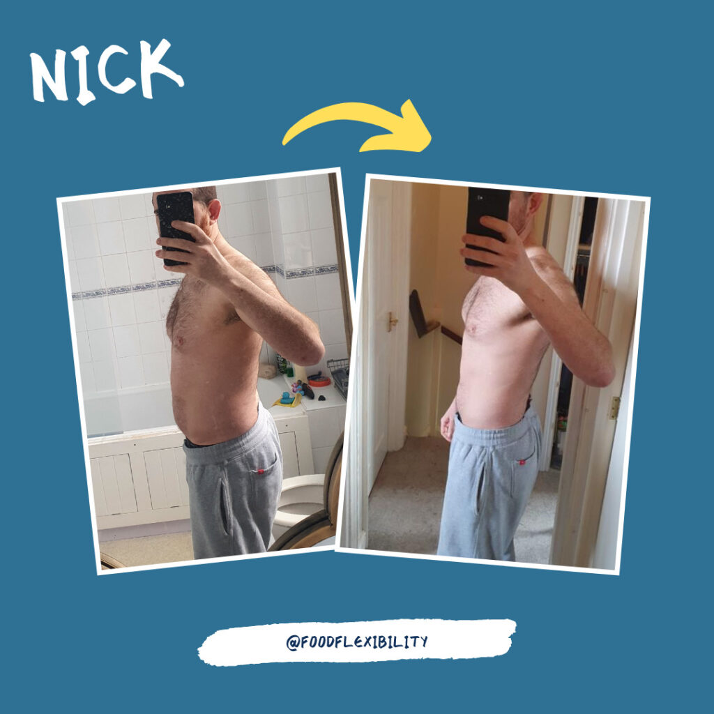 Nick was also able to lose weight sustainably without giving up his favourite foods.